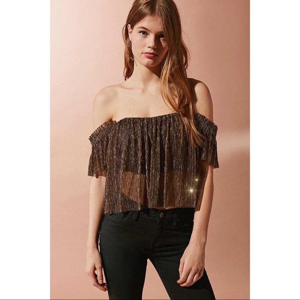 UO Pleated Shimmer Off-The-Shoulder Top
